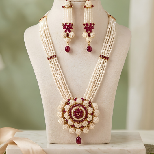 Pearl Rani Haar Necklace With Earrings
