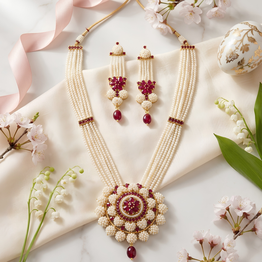 Pearl Rani Haar Necklace With Earrings