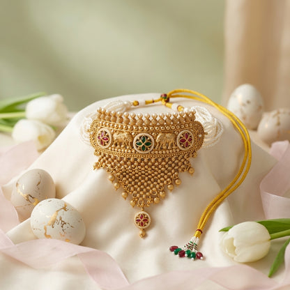 Rajwadi Aad Necklace Set with Jhumka