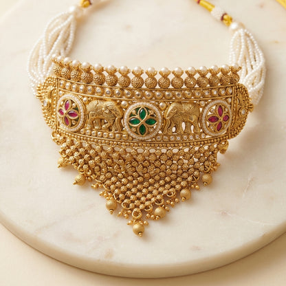 Rajwadi Aad Necklace Set with Jhumka