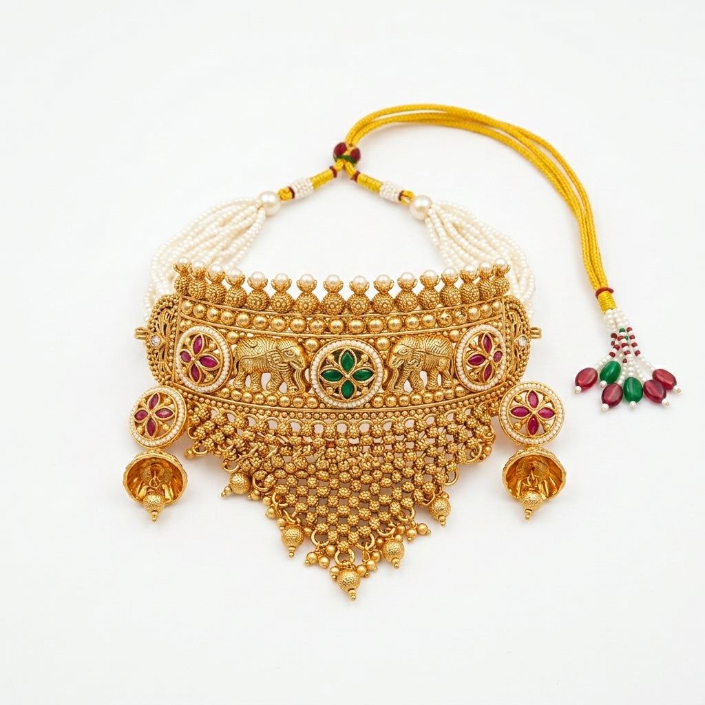 Rajwadi Aad Necklace Set with Jhumka
