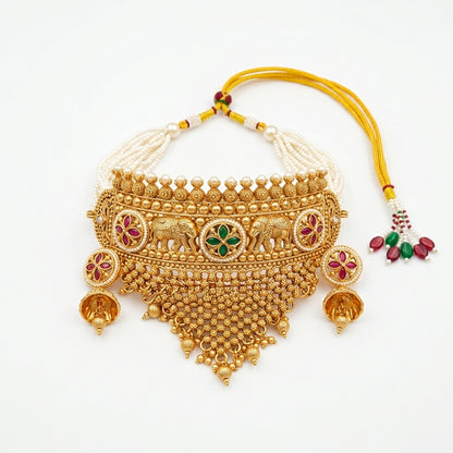 Rajwadi Aad Necklace Set with Jhumka