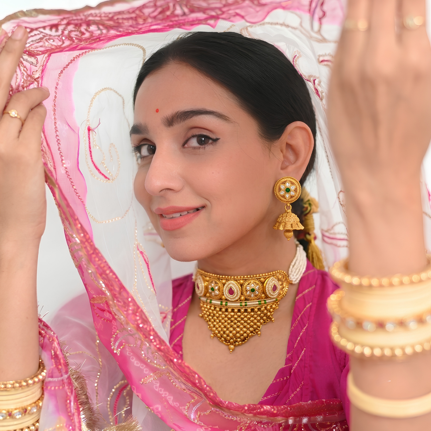Rajasthani Aad Necklace Set with Jhumka