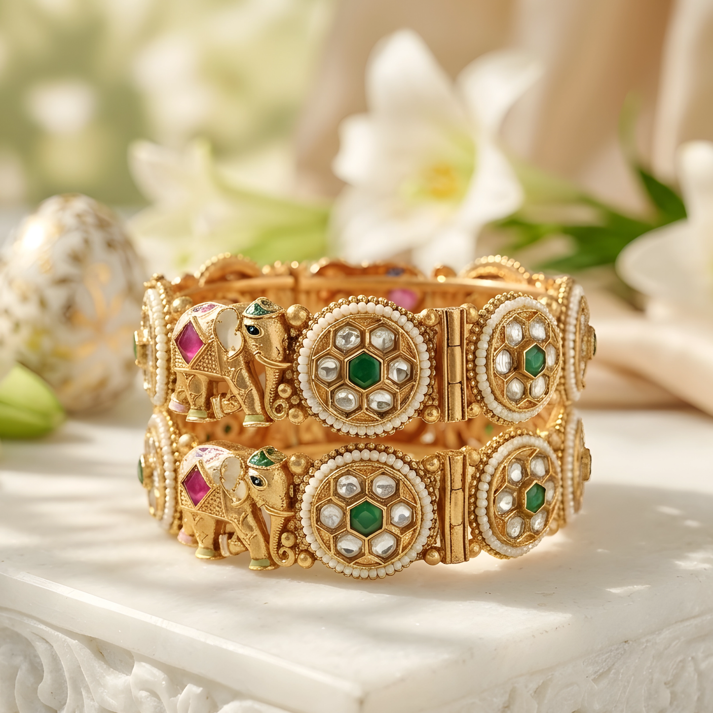 Royal Elephant Kundan Meenakari Bangle