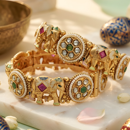 Royal Elephant Kundan Meenakari Bangle