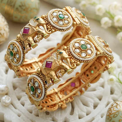 Royal Elephant Kundan Meenakari Bangle