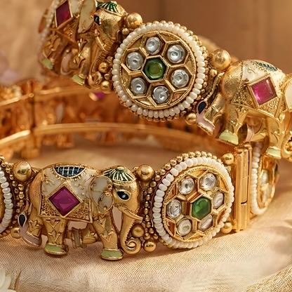 Royal Elephant Kundan Meenakari Bangle