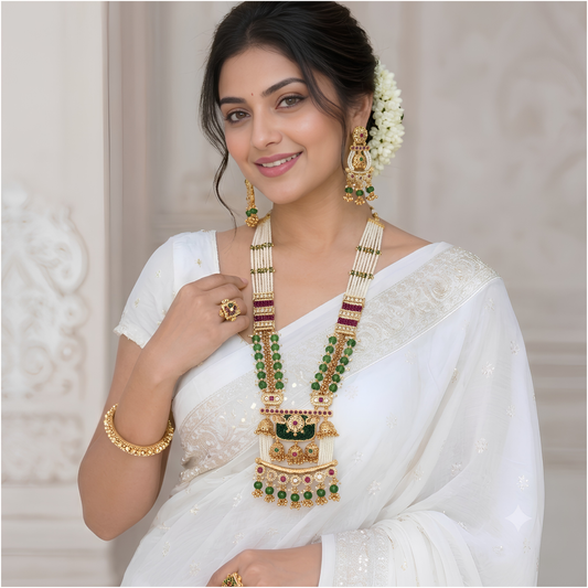 Rajwadi Kundan Long Necklace Set With Earrings