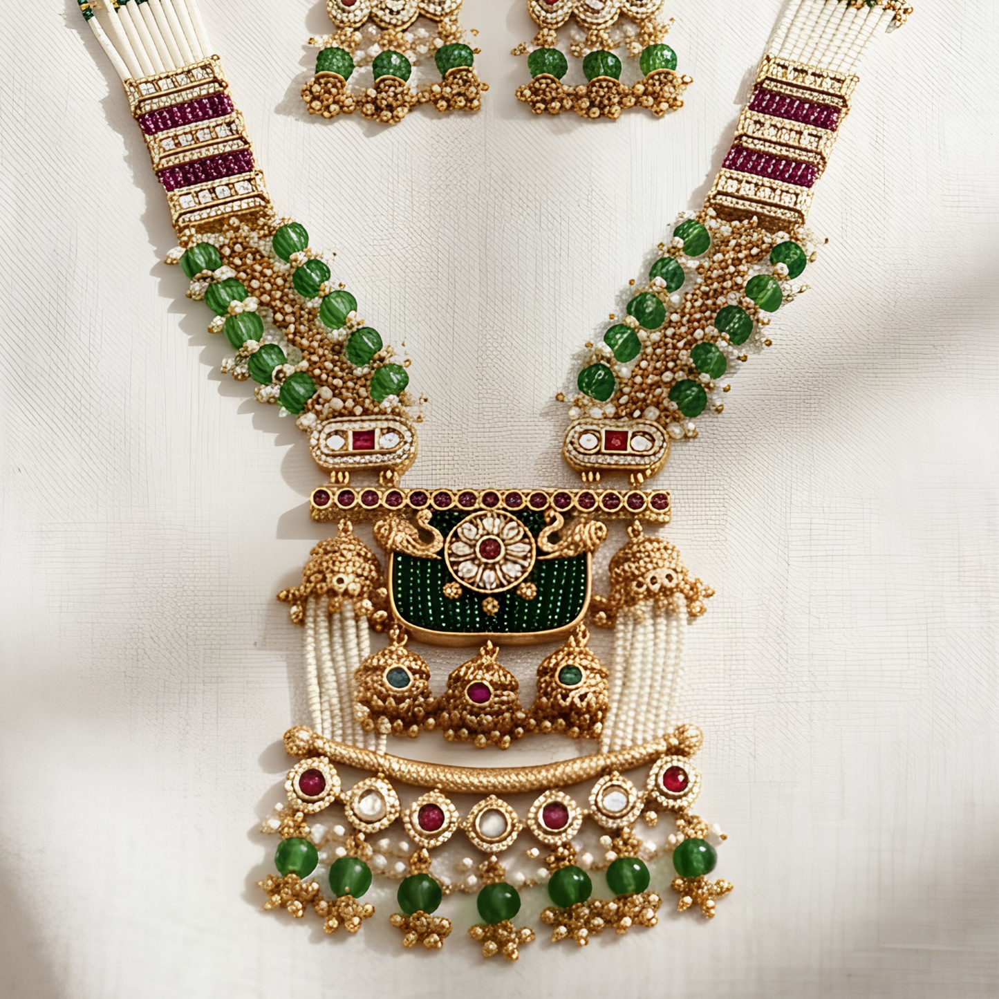 Rajwadi Kundan Long Necklace Set With Earrings