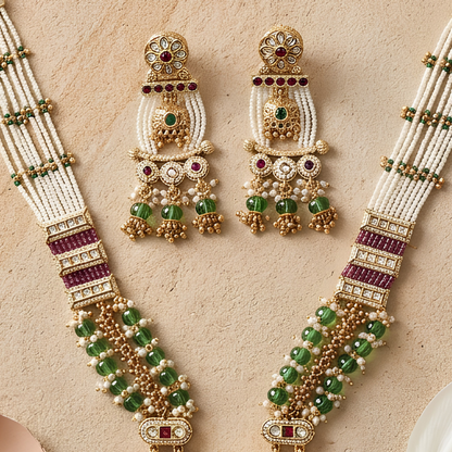 Rajwadi Kundan Long Necklace Set With Earrings