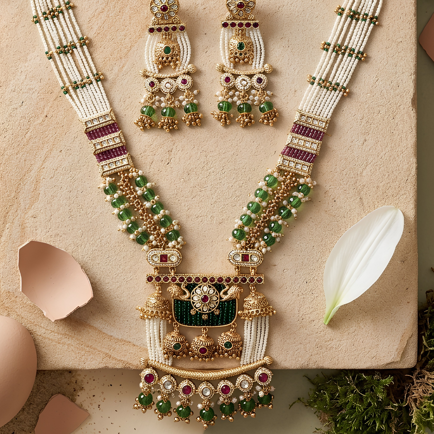 Rajwadi Kundan Long Necklace Set With Earrings