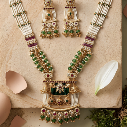 Rajwadi Kundan Long Necklace Set With Earrings