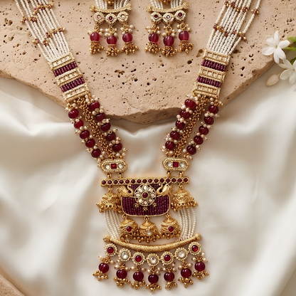 Rajwadi Kundan Long Necklace Set With Earrings