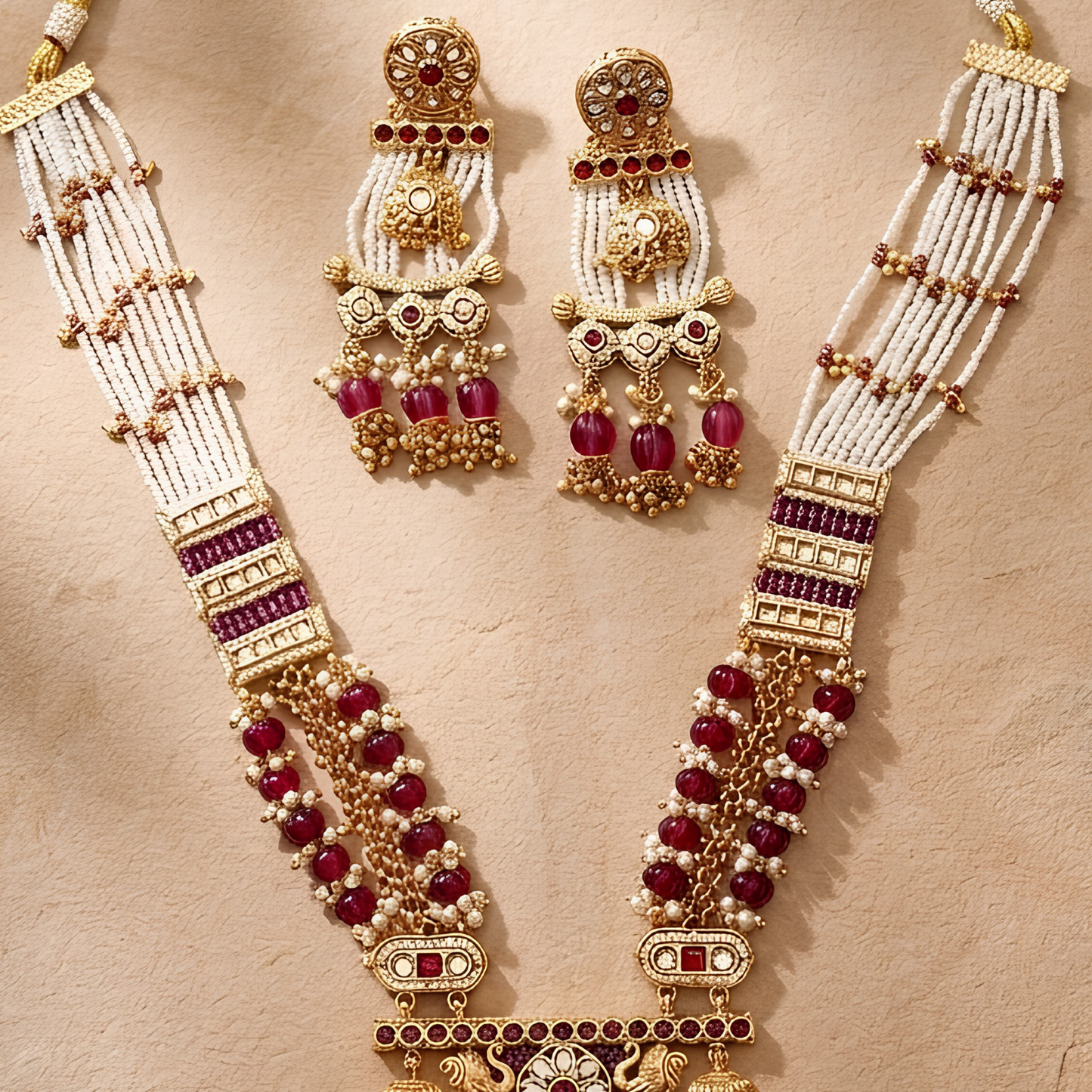Rajwadi Kundan Long Necklace Set With Earrings