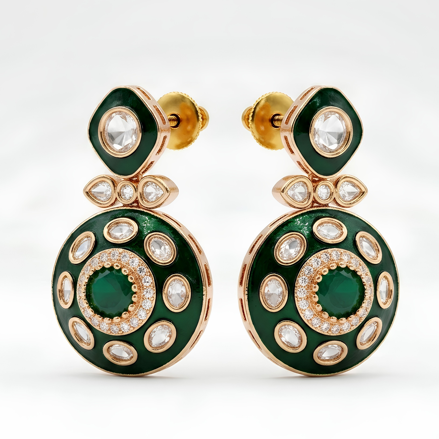 Emerald Green Polki Necklace Set with Statement Earrings