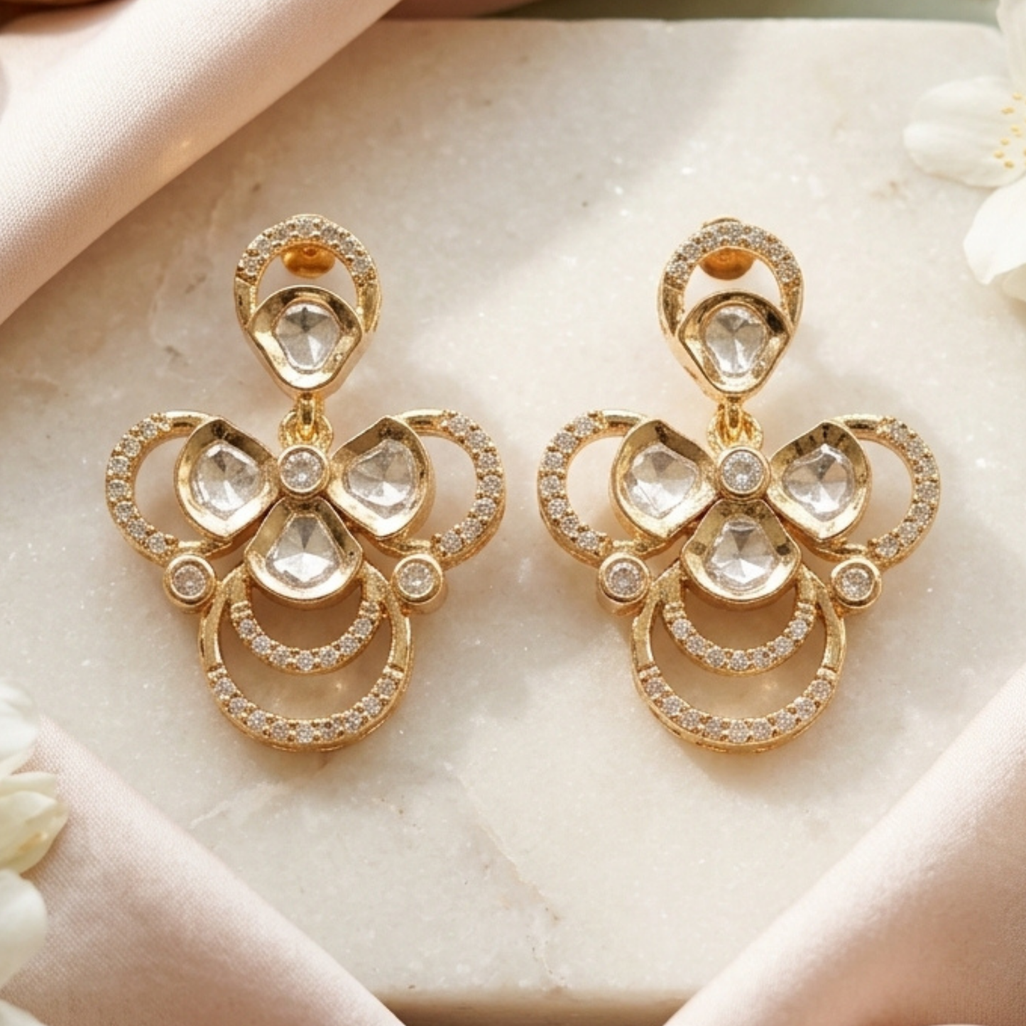 Moissanite Floral Pendant Necklace Set With Earrings