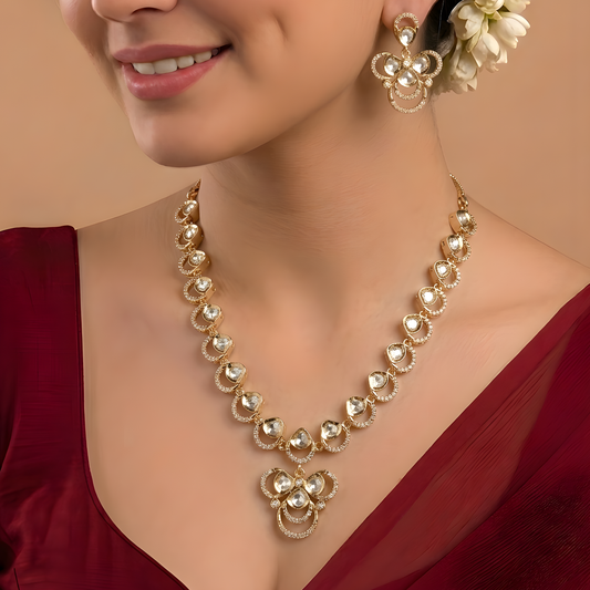 Moissanite Floral Pendant Necklace Set With Earrings