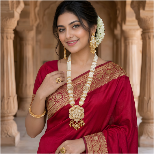 Temple Lakshmi Beaded Long Haar with Earrings