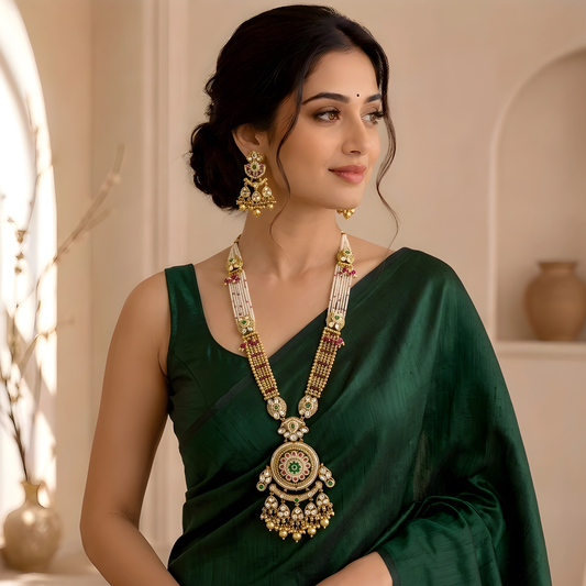 Handcrafted Pendant Long Necklace Set with Earrings