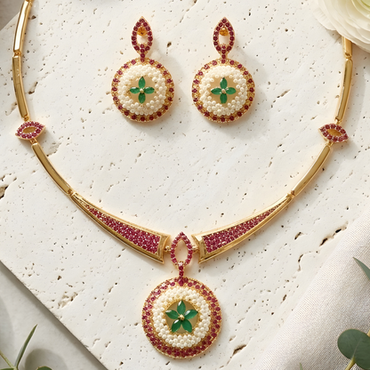 Floral Kundan Hasli Necklace Set With Earrings
