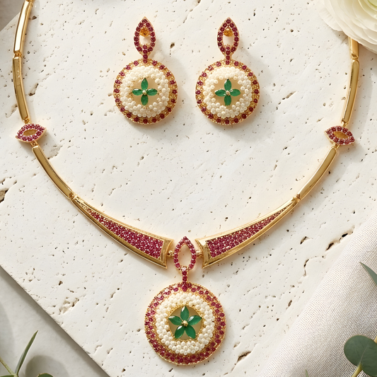 Floral Kundan Hasli Necklace Set With Earrings