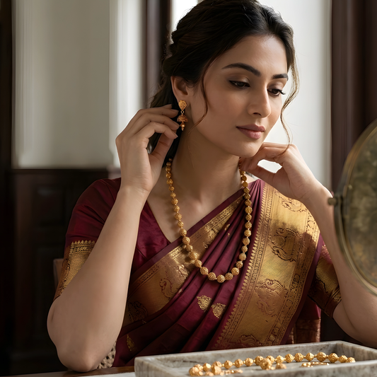 Gold-Plated Beaded Necklace Set with Jhumka Earrings