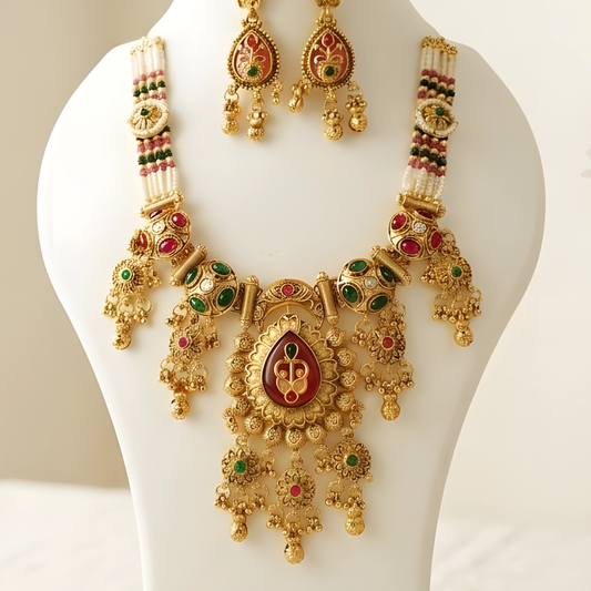 Rajwadi Kundan Necklace Set with Earrings