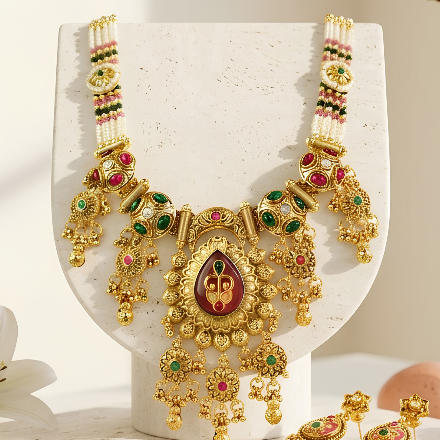 Rajwadi Kundan Necklace Set with Earrings