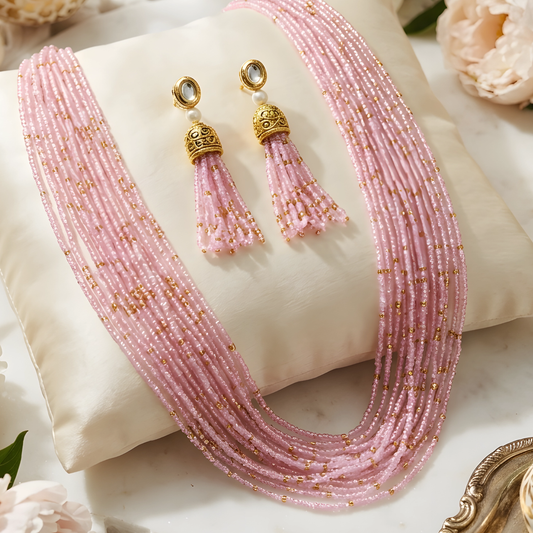 Multi-Layer Ivory Beaded Long Necklace Set