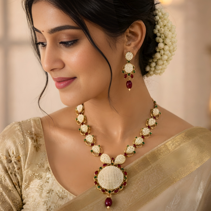 Handcrafted Statement Necklace Set with Drop Earrings