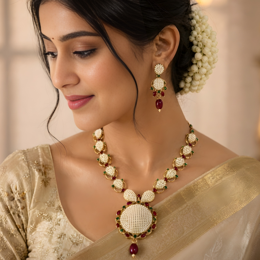 Handcrafted Statement Necklace Set with Drop Earrings