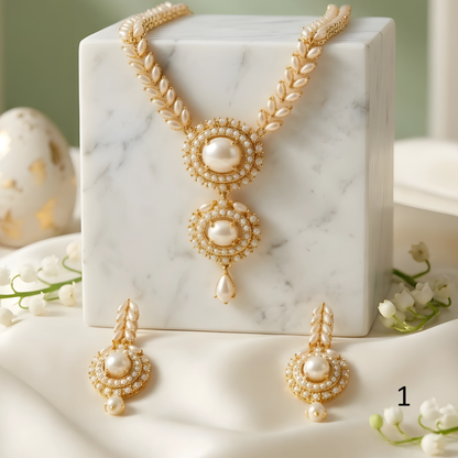 Luxury Pearl Pendant Necklace Set with Matching Earrings