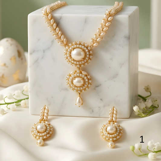 Luxury Pearl Pendant Necklace Set with Matching Earrings