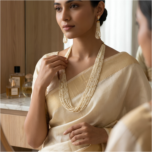 Multi-Layer Ivory Beaded Long Necklace Set