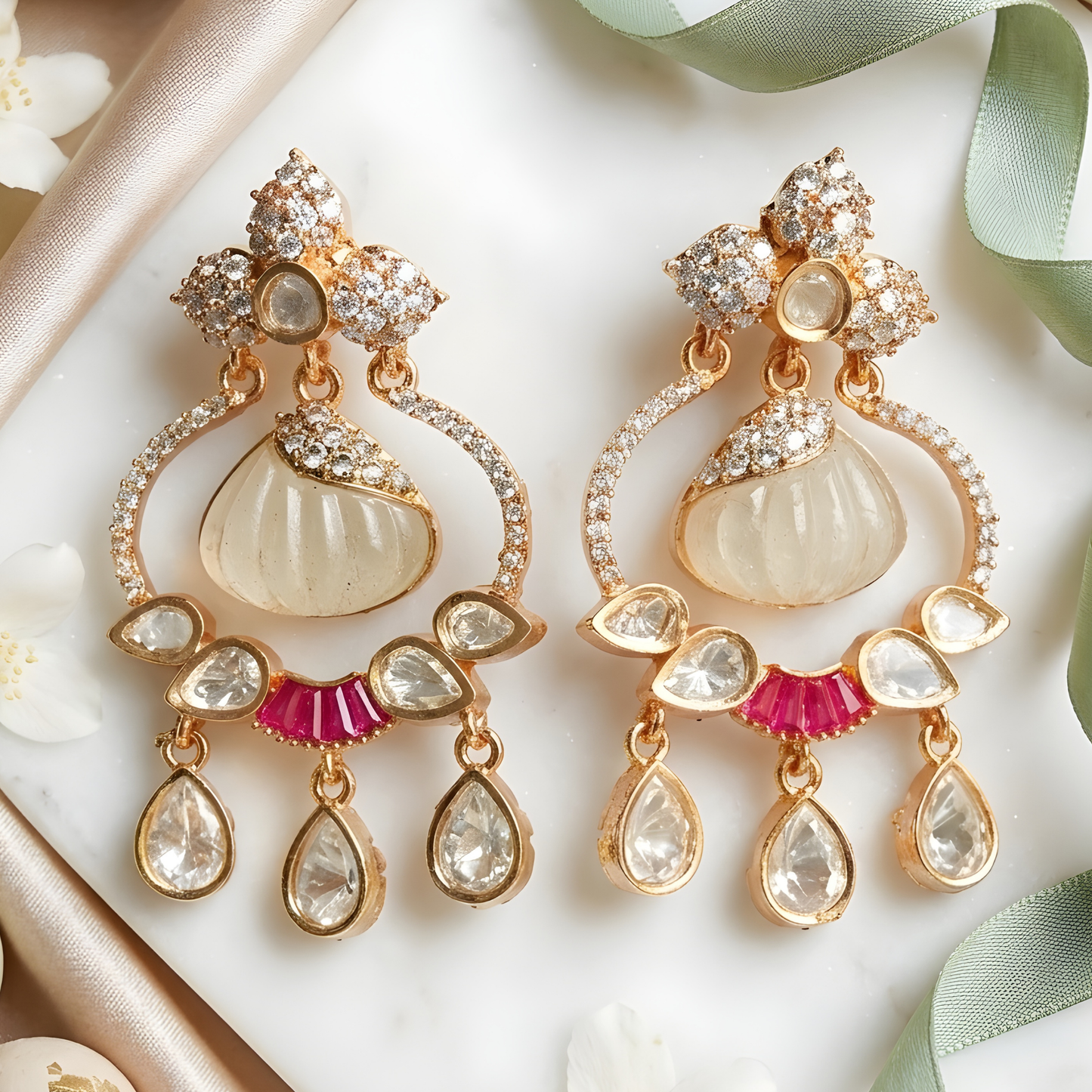 Moissanite Chandbali Earrings For Women