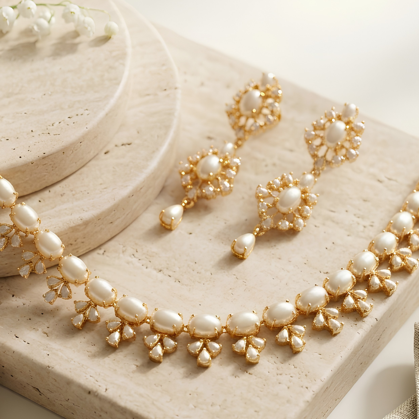 Luxury Pearl Pendant Necklace Set with Matching Earrings
