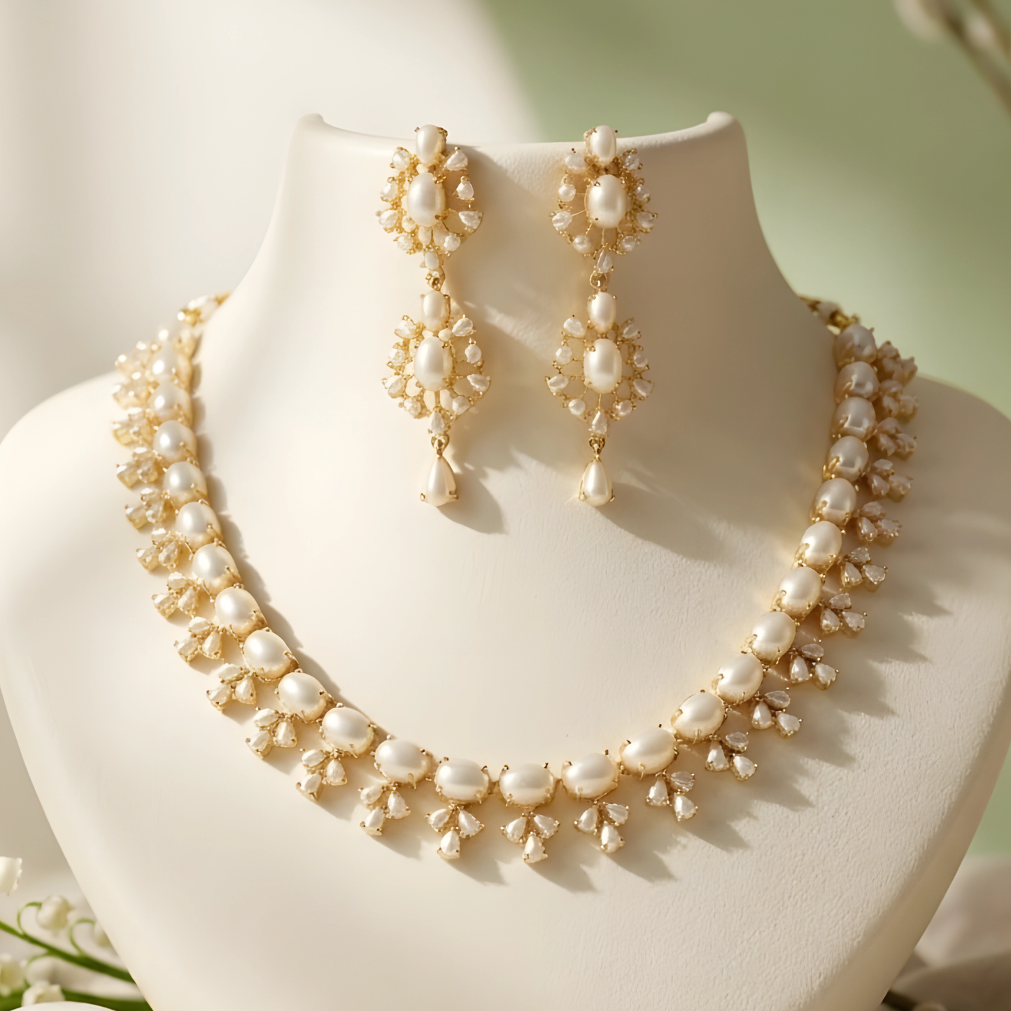 Luxury Pearl Pendant Necklace Set with Matching Earrings