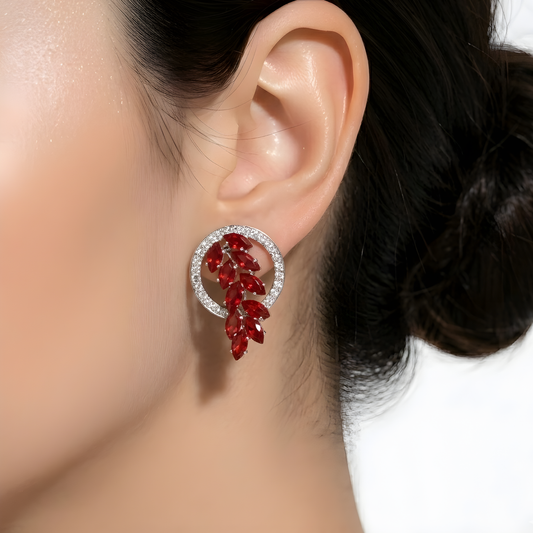Diamond Leaf Halo Stud Earrings