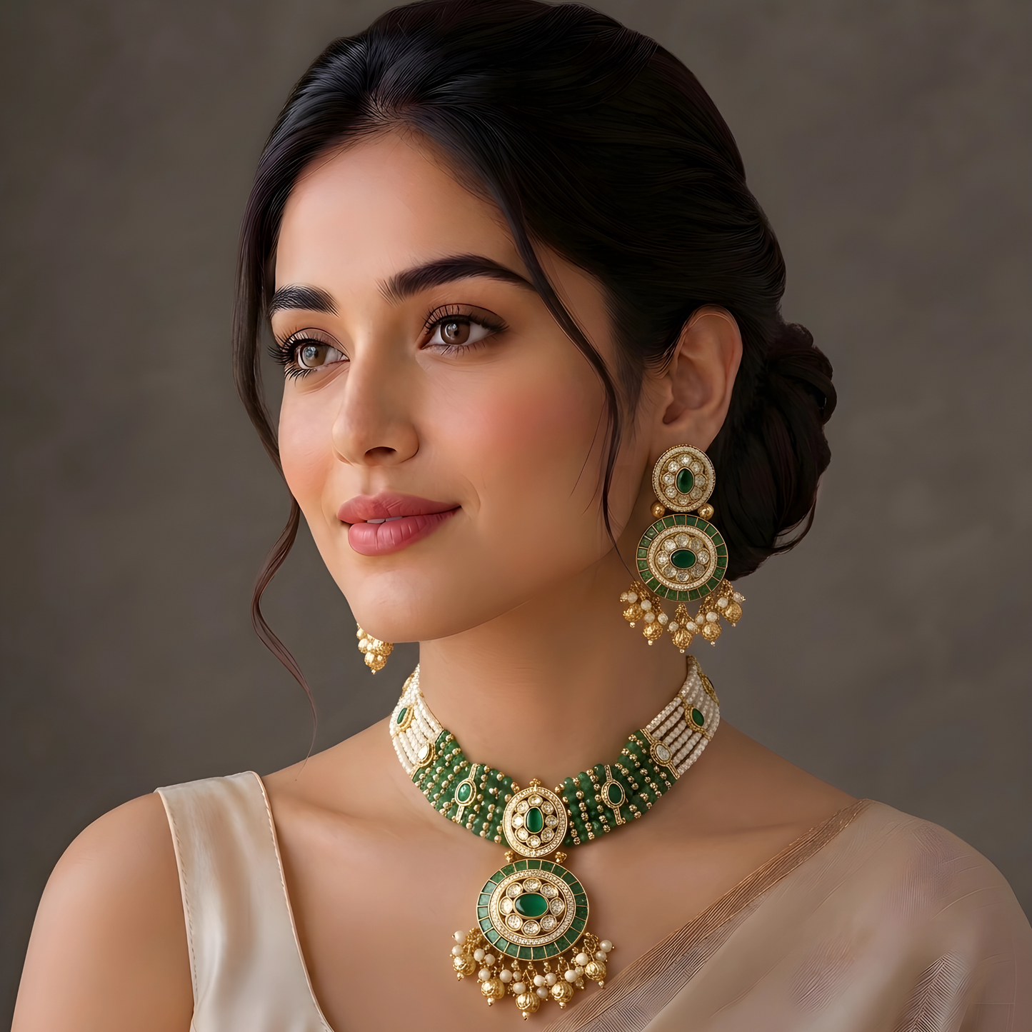 Kundan Choker Necklace Set with Matching Earrings