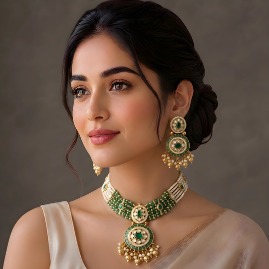 Kundan Choker Necklace Set with Matching Earrings