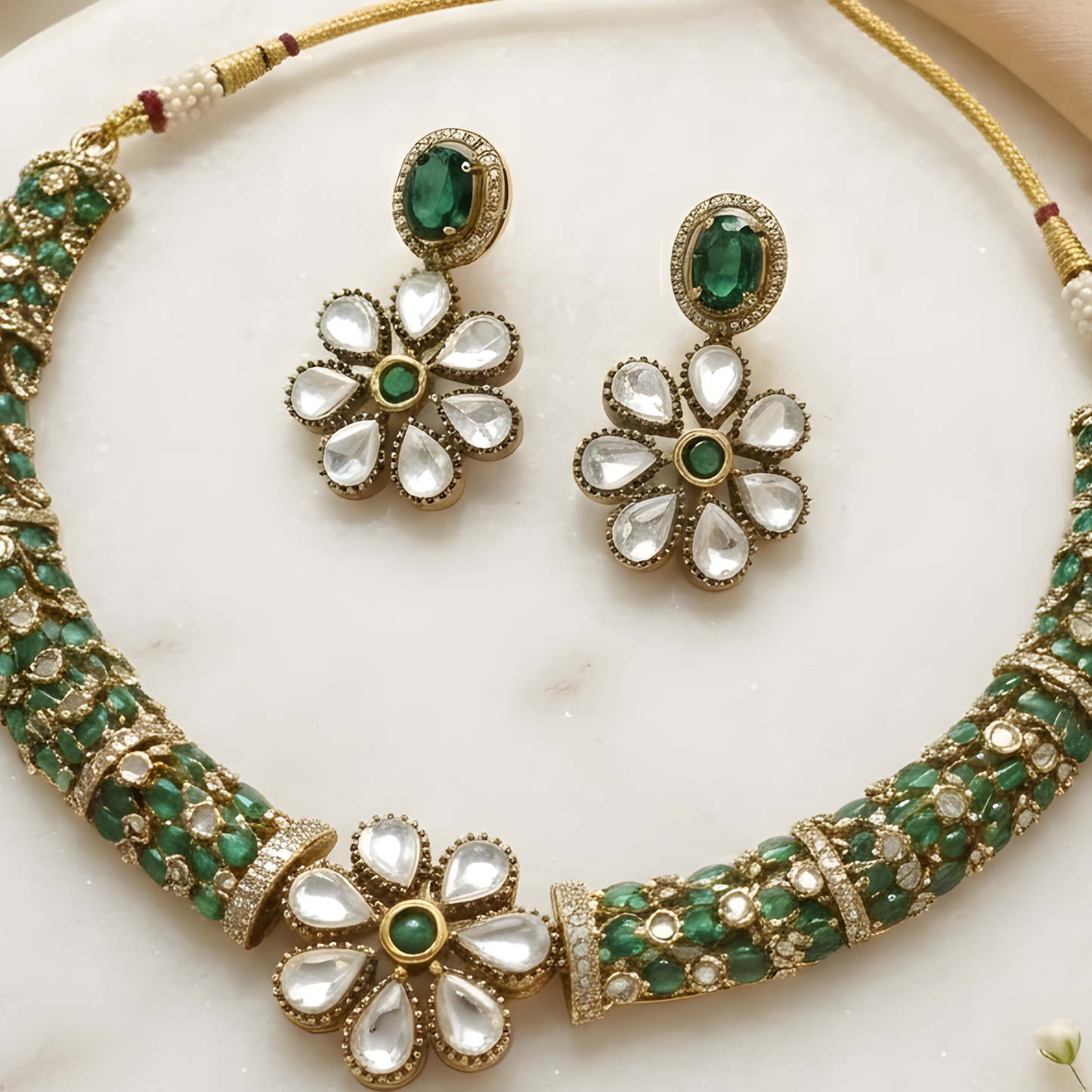 Green Moissanite Diamond Choker Necklace Set