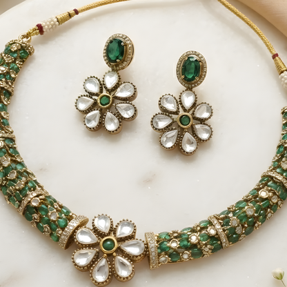 Green Moissanite Diamond Choker Necklace Set