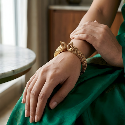 Peacock Designer Gold-Plated Kada Bangles