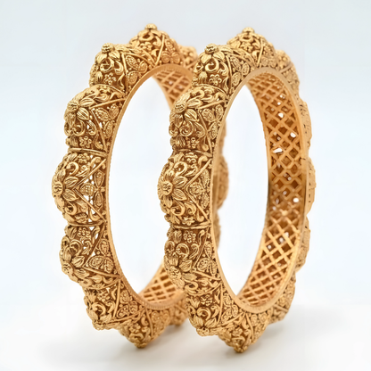 Antique Gold Floral Engraved Bangles for Women