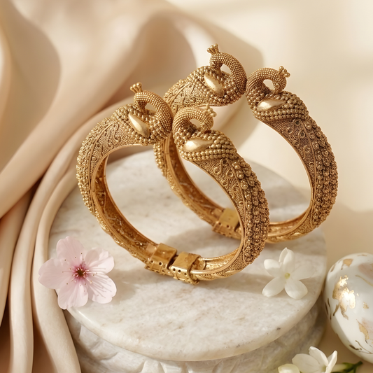 Peacock Designer Gold-Plated Kada Bangles