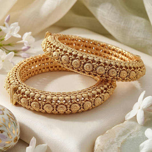 Antique Gold Filigree Kada Bangles for Women