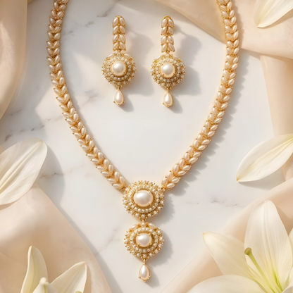 Luxury Pearl Pendant Necklace Set with Matching Earrings