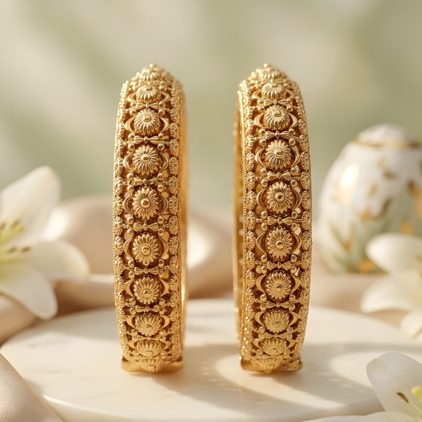 Antique Gold Filigree Kada Bangles for Women