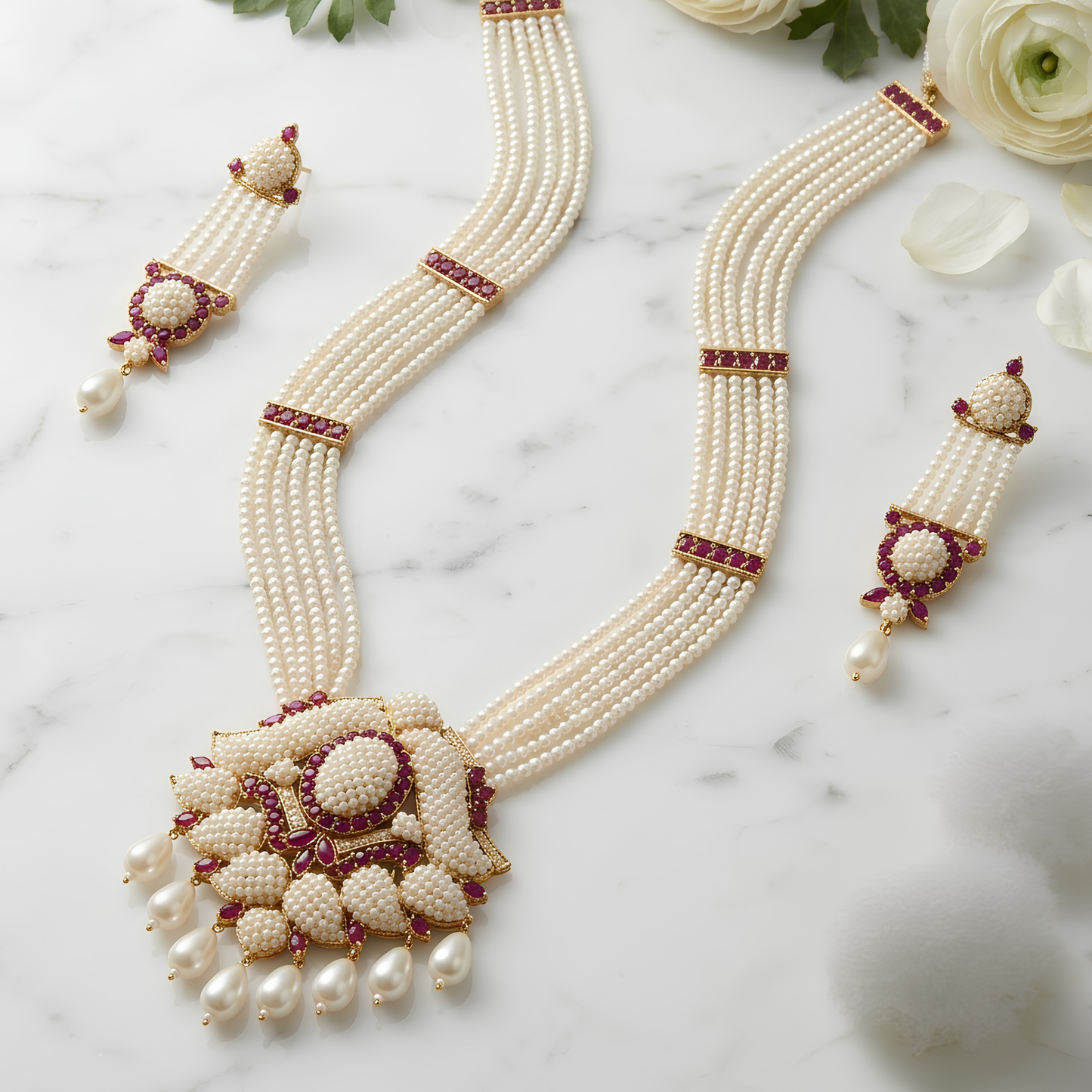 Pearl Long Rani Haar Jewelry Set