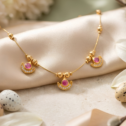 Minimalist Ruby Stone Station Necklace for Women